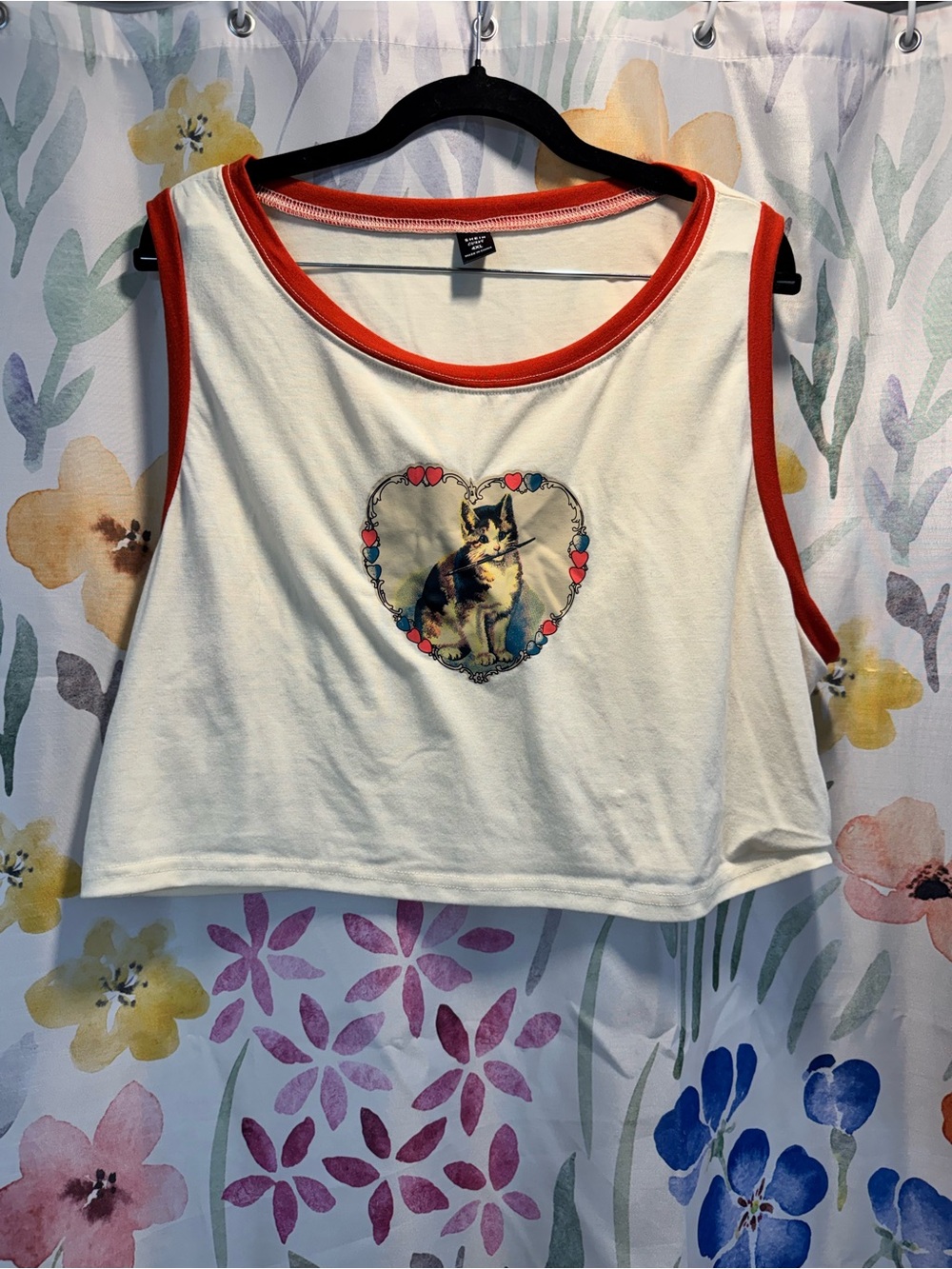 Cropped White & Red Cat Heart Tank Top